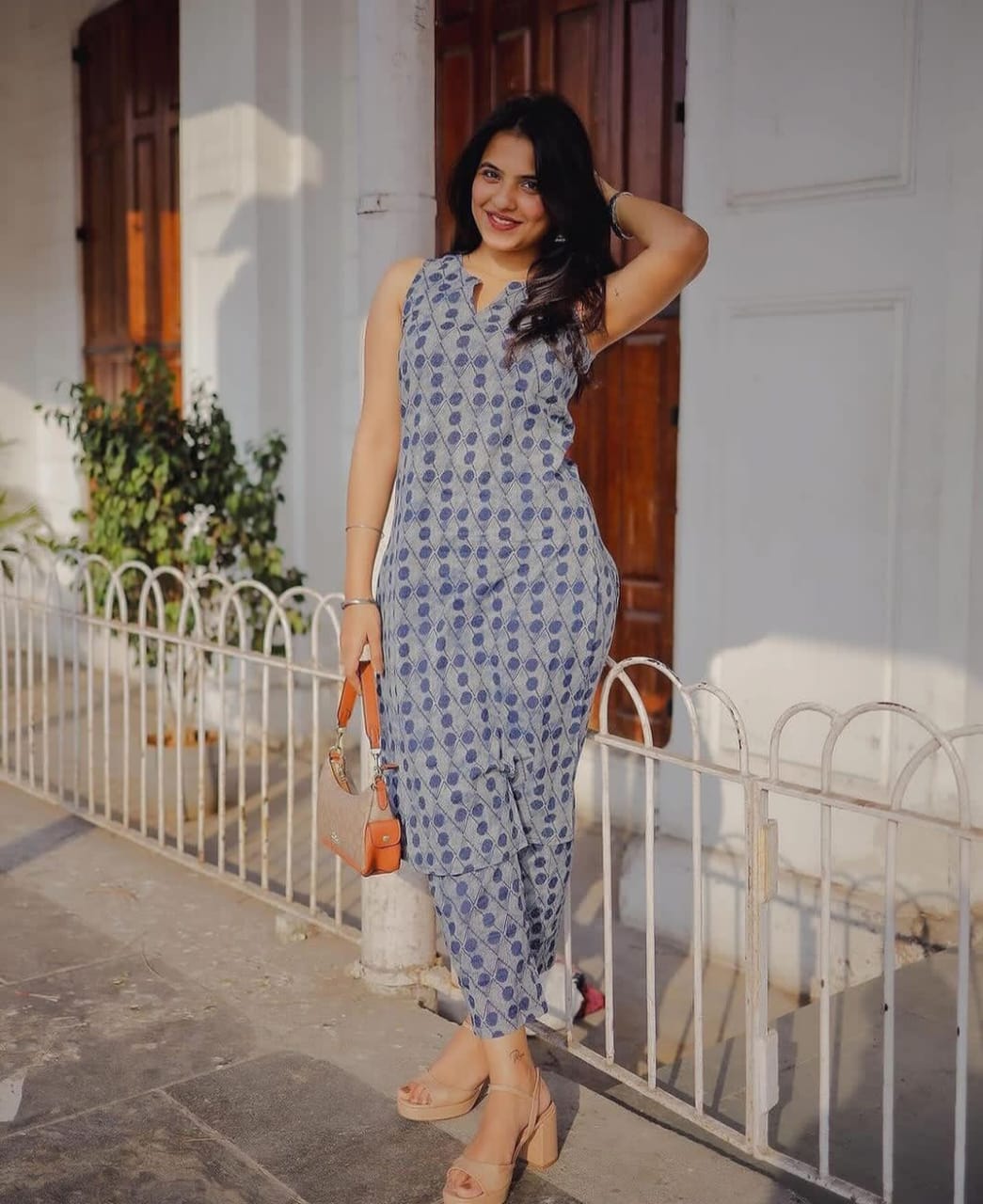 Beautiful Pure Cotton A-Line Kurta Set with Cotton Palazzo